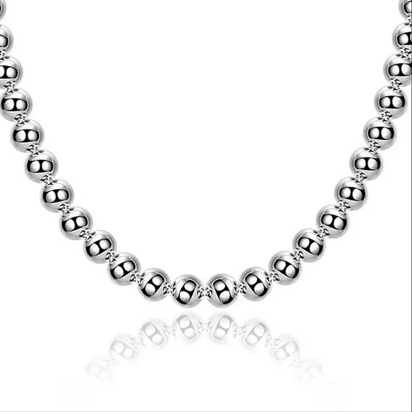 Beaded Ball Sterling Silver Necklace 8mm - Picture 6 of 7